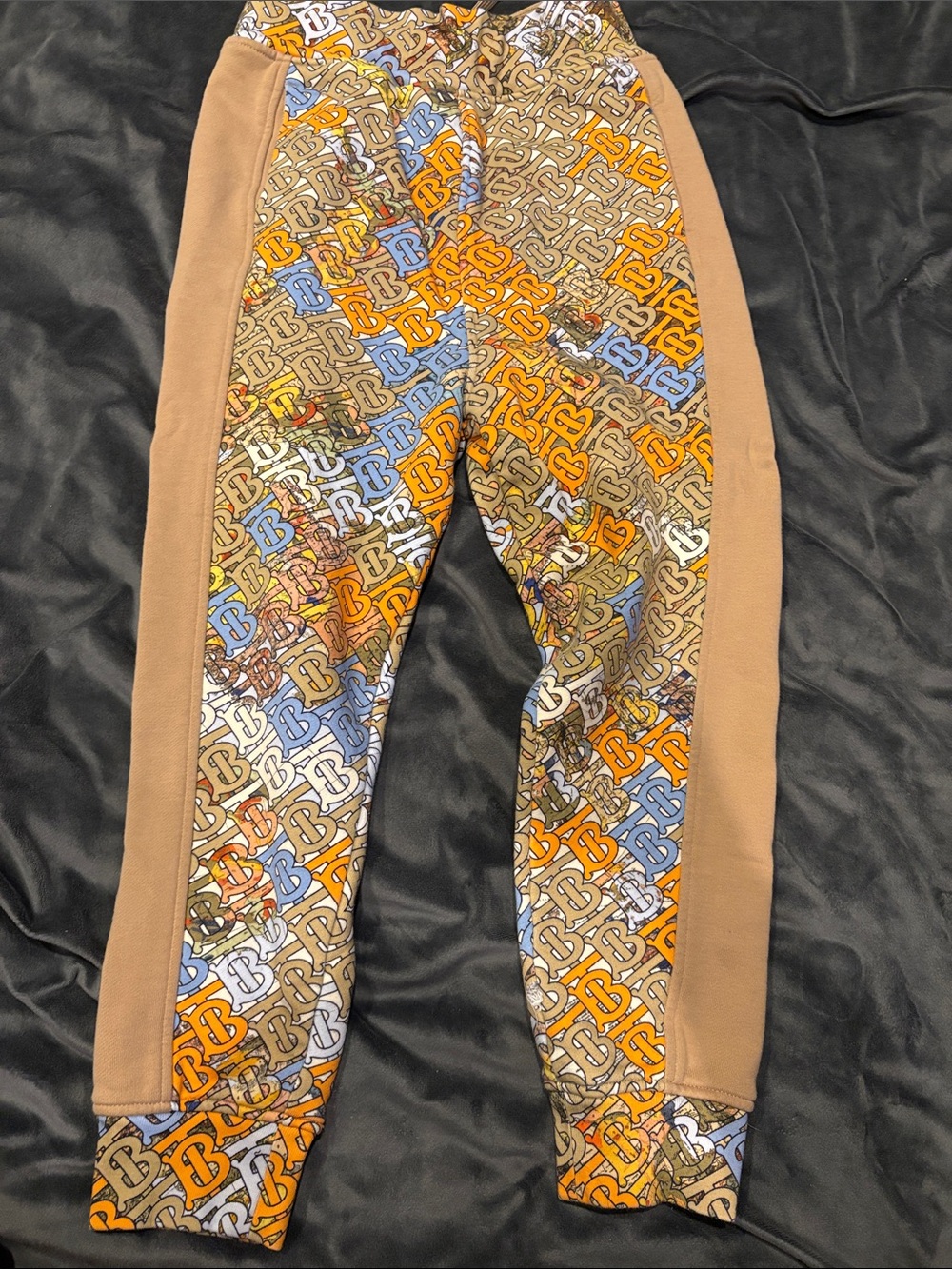 Burberry Multicolor Monogram Joggers with Tan Side Panels